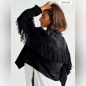 Free People Black Fringe Leather Western Jacket